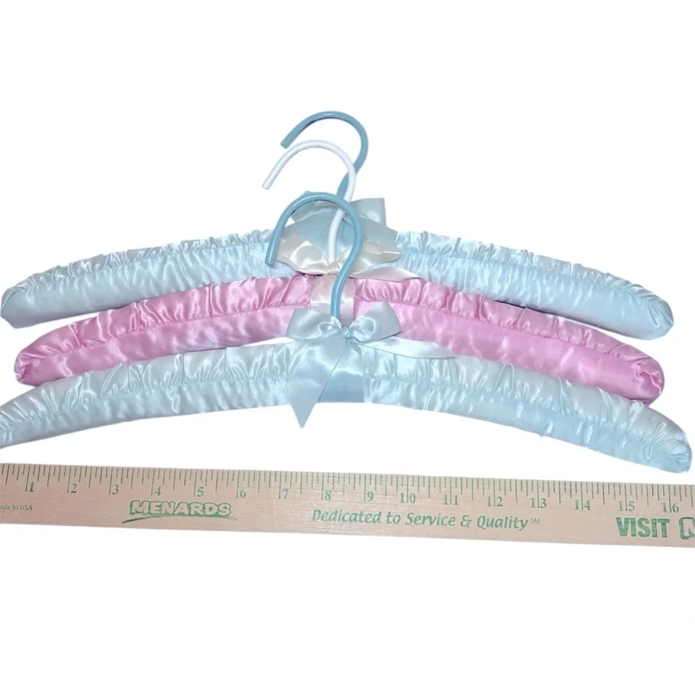 Three Luxurious Padded Satin Hangers-2 Soft Blue and 1 Pink Hanger.